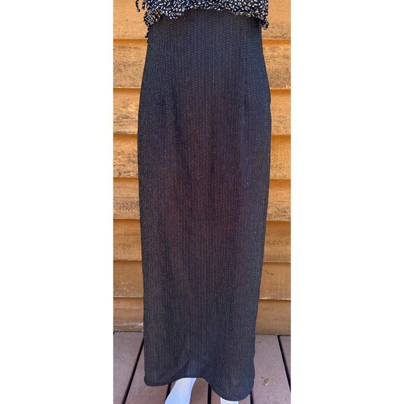 Vintage 90s Carole Little Black Maxi Dress W/ Goat & Chicken Graphic Top Sleevel - Picture 6 of 9